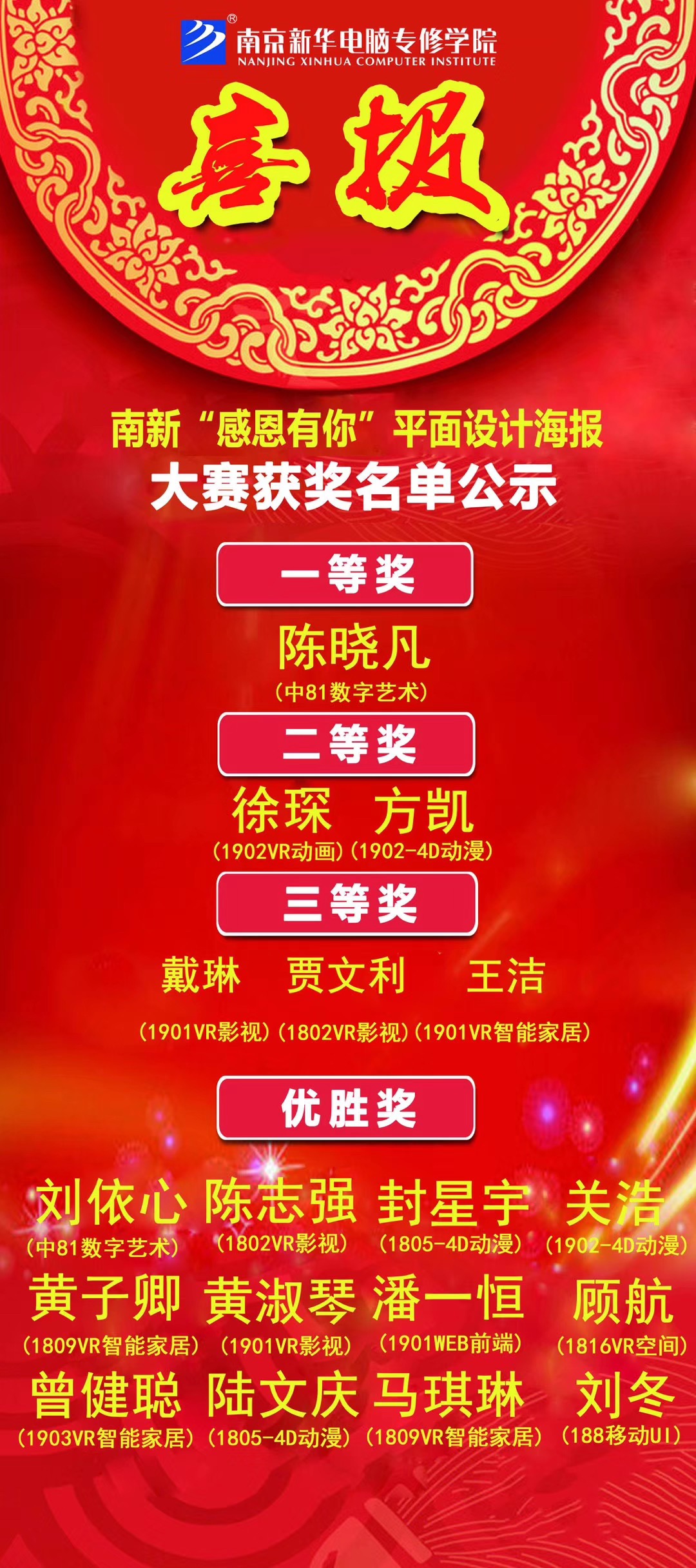 咻！前方為您發(fā)來南京新華“感恩有你”平面海報設(shè)計大賽的獲獎捷報啦！